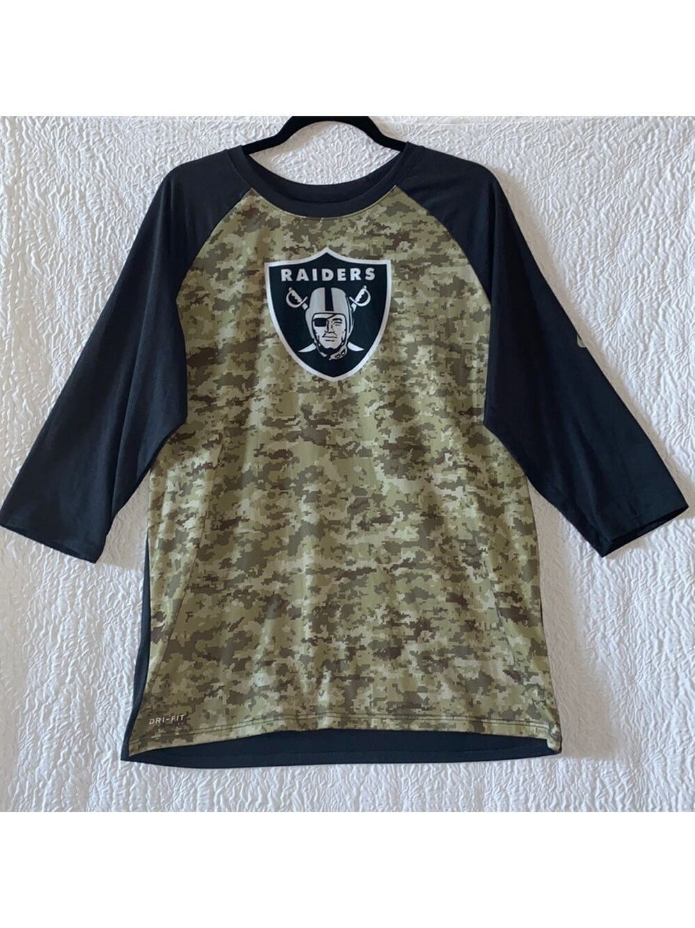 Nike On Field Apparel Oakland Raiders Army Breast Cancer 3/4 Sleeve Raglan Shirt